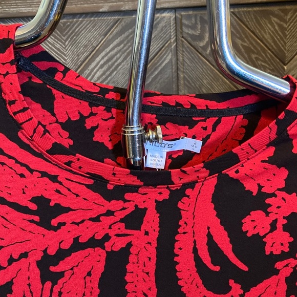 NWT Chico's Red and Black wild poppy paisley long sleeve tee - Picture 3 of 6
